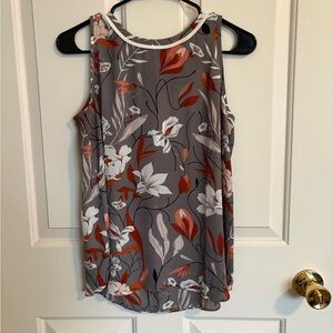 LOFT Gray Sleeveless Tank Top with Floral Design